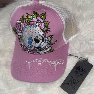 Ed Hardy Pink Purple Skull Roses NEW